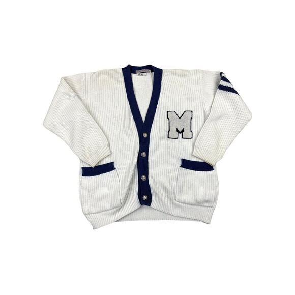 Stuart Membery- True Vintage Varsity Cardigan in White and Blue - Picture 1 of 6